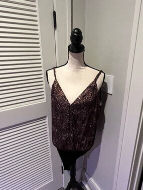 PAIGE Dark Brown Animal-Print Satin Cami